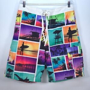 US Apparel Sunset Silhouette Board Shorts Men's XL Realistic Colorful Colorblock